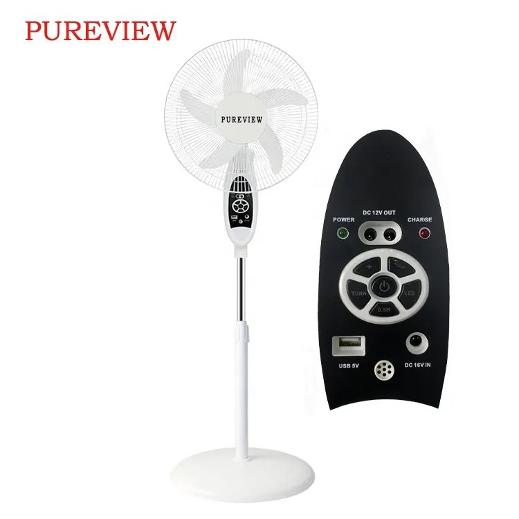 PureView 18" Solar Rechargeable Stand Fan – 18W, 9-Speed, Remote+2 Bulbs+Panel, Accra