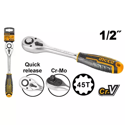 1/2" Inch Quick-Release Ratchet Wrench with 45-Tooth Gear