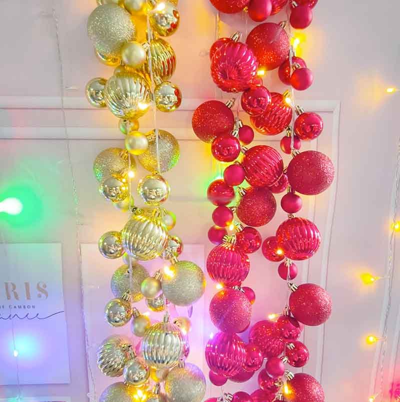 20-LED Xmas Ball String Lights – 75 Red/Gold Ornaments, 3AA Battery, 10cm Spacing, Accra