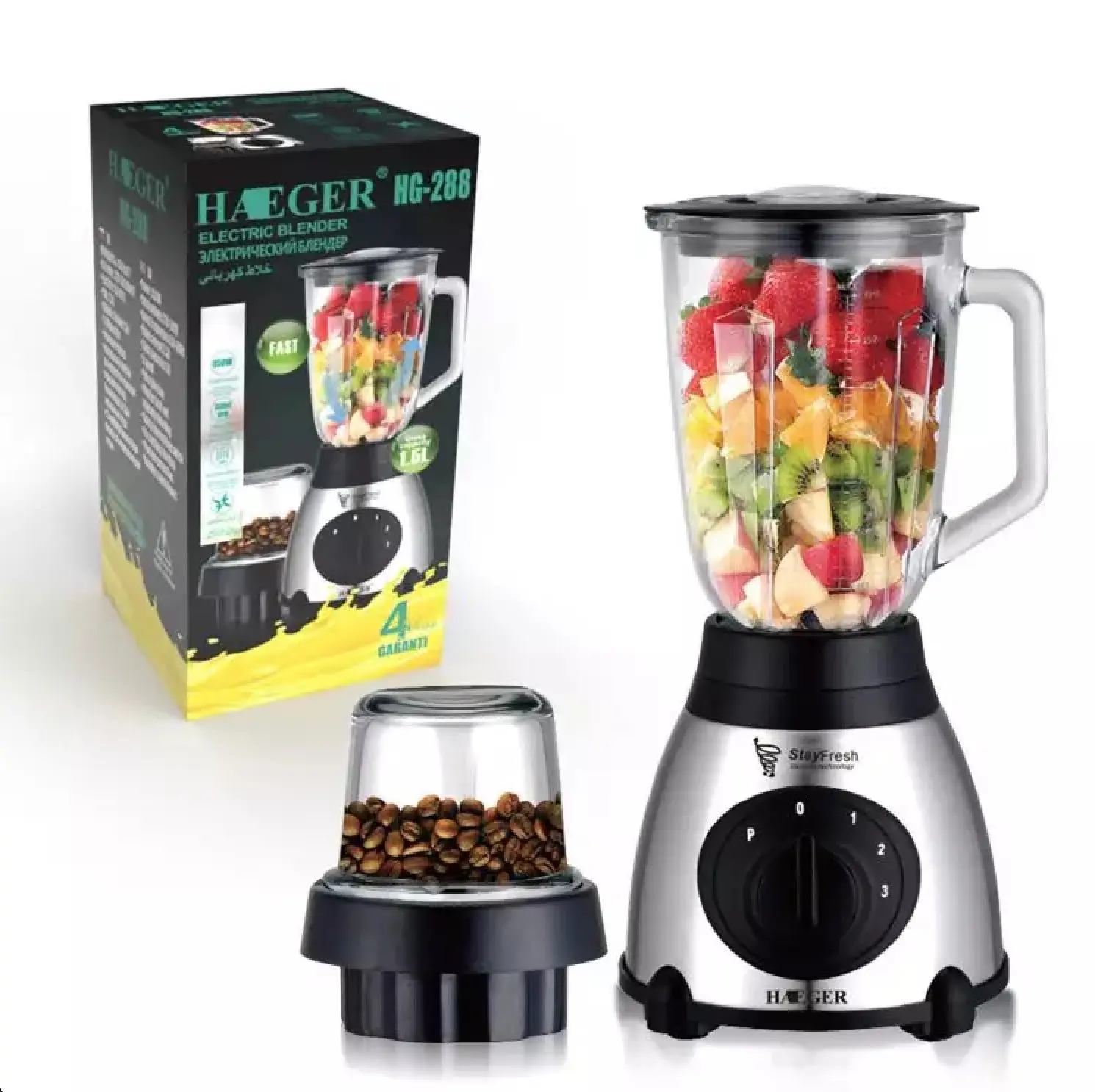 1.5L 2-in-1 Juicer Blender – SS Blades, Portable Grinder Cup, Low-Noise, Accra