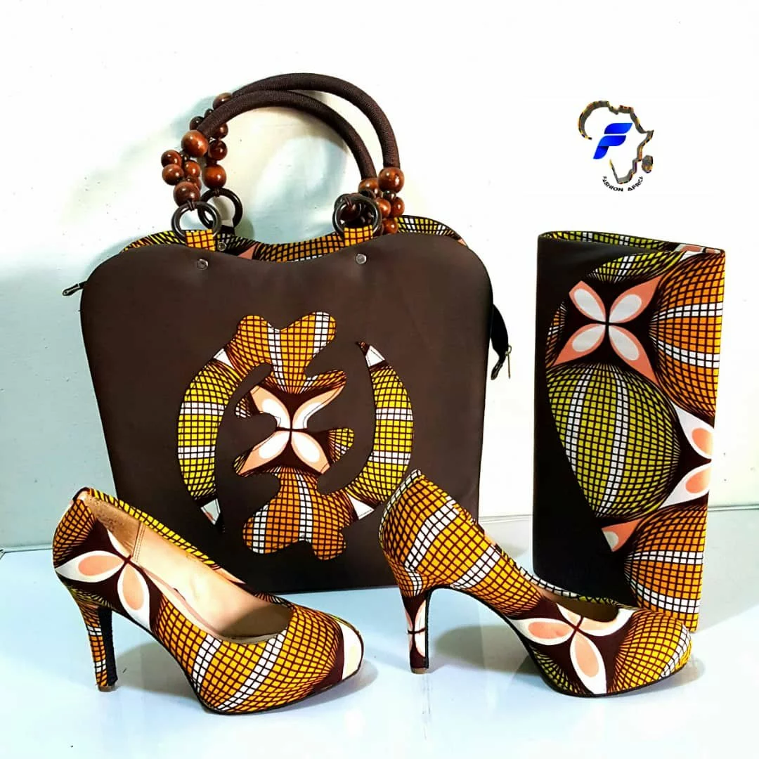Ladies' African Print Matching 3-Piece Set (Shoes, Purse & Handbag)