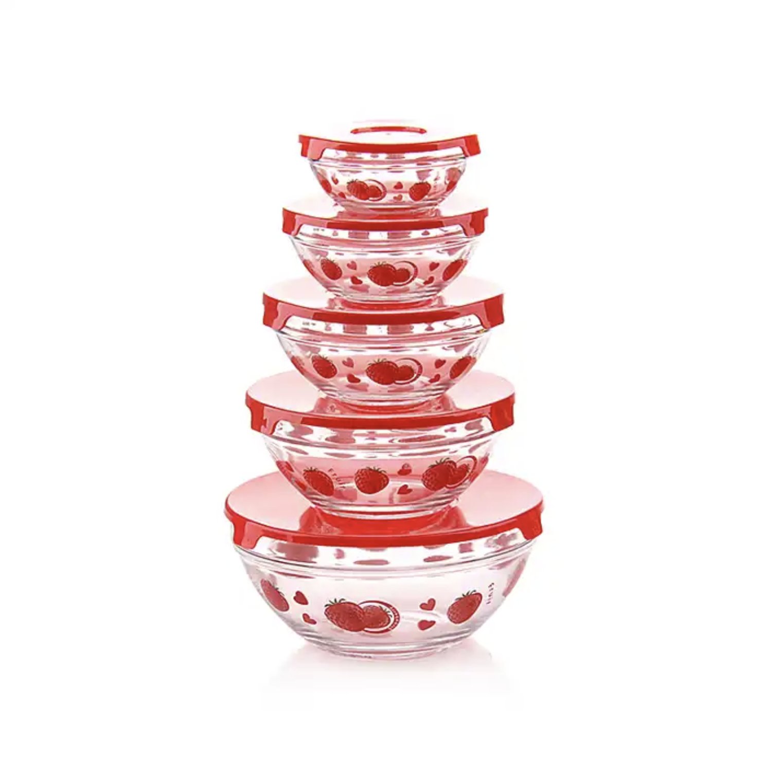 5-Piece Borosilicate Glass Bowl Set with Airtight Plastic Lids - Microwave Safe