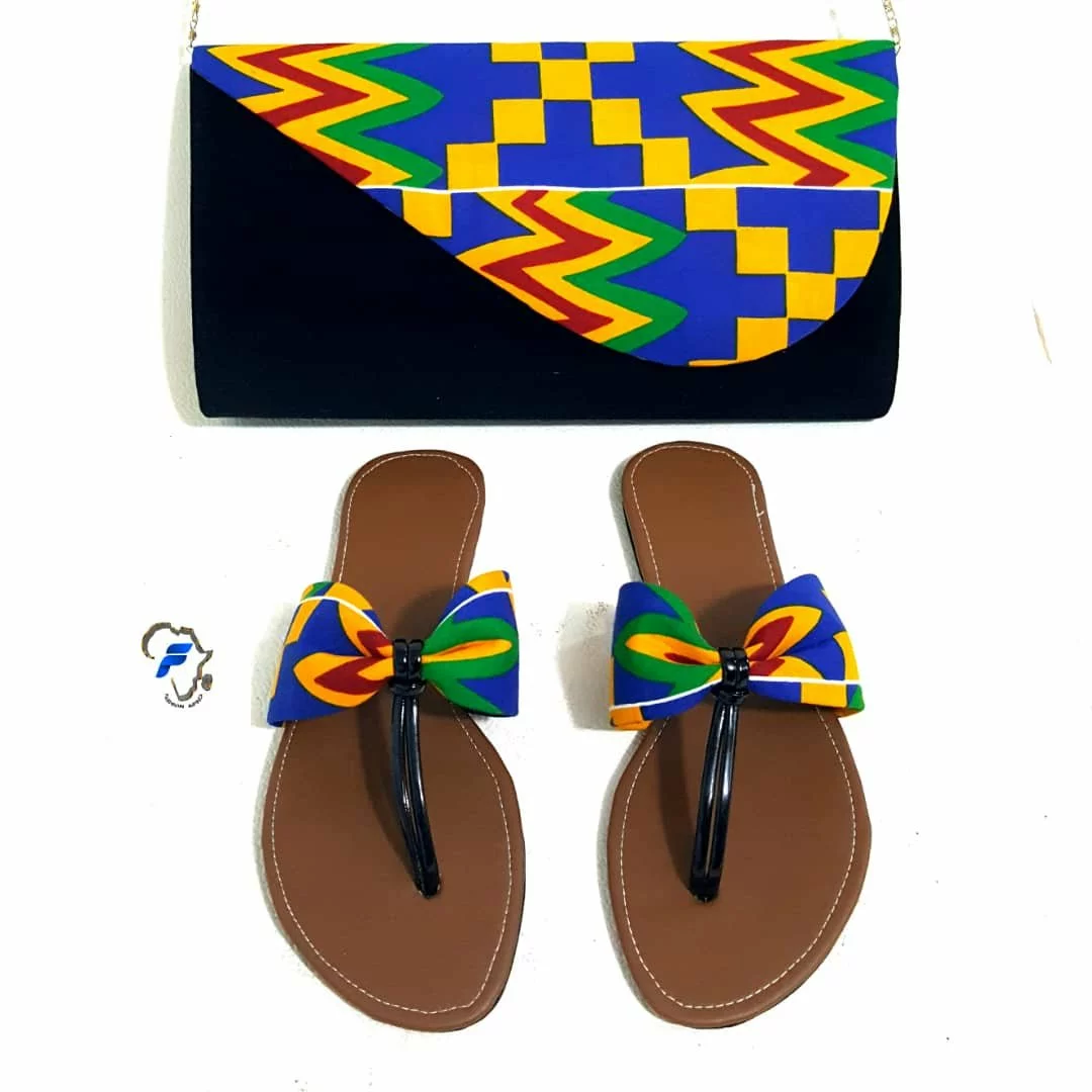 Afrique Women's Matching Handbag & Sandals Set (100% Cotton Wax Print)
