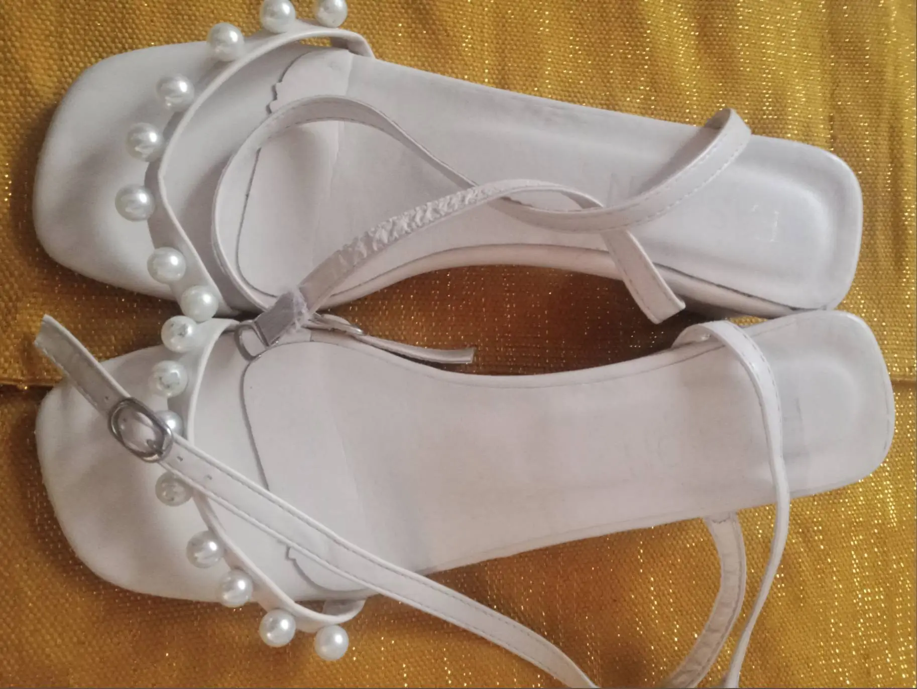 Ladies' Off-White Sandal Heels (Size 39, Thrifted)