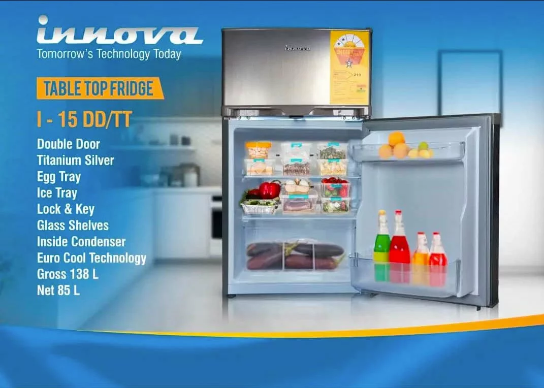 Innova 138L Table Top Double Door Refrigerator with Bottom Freezer