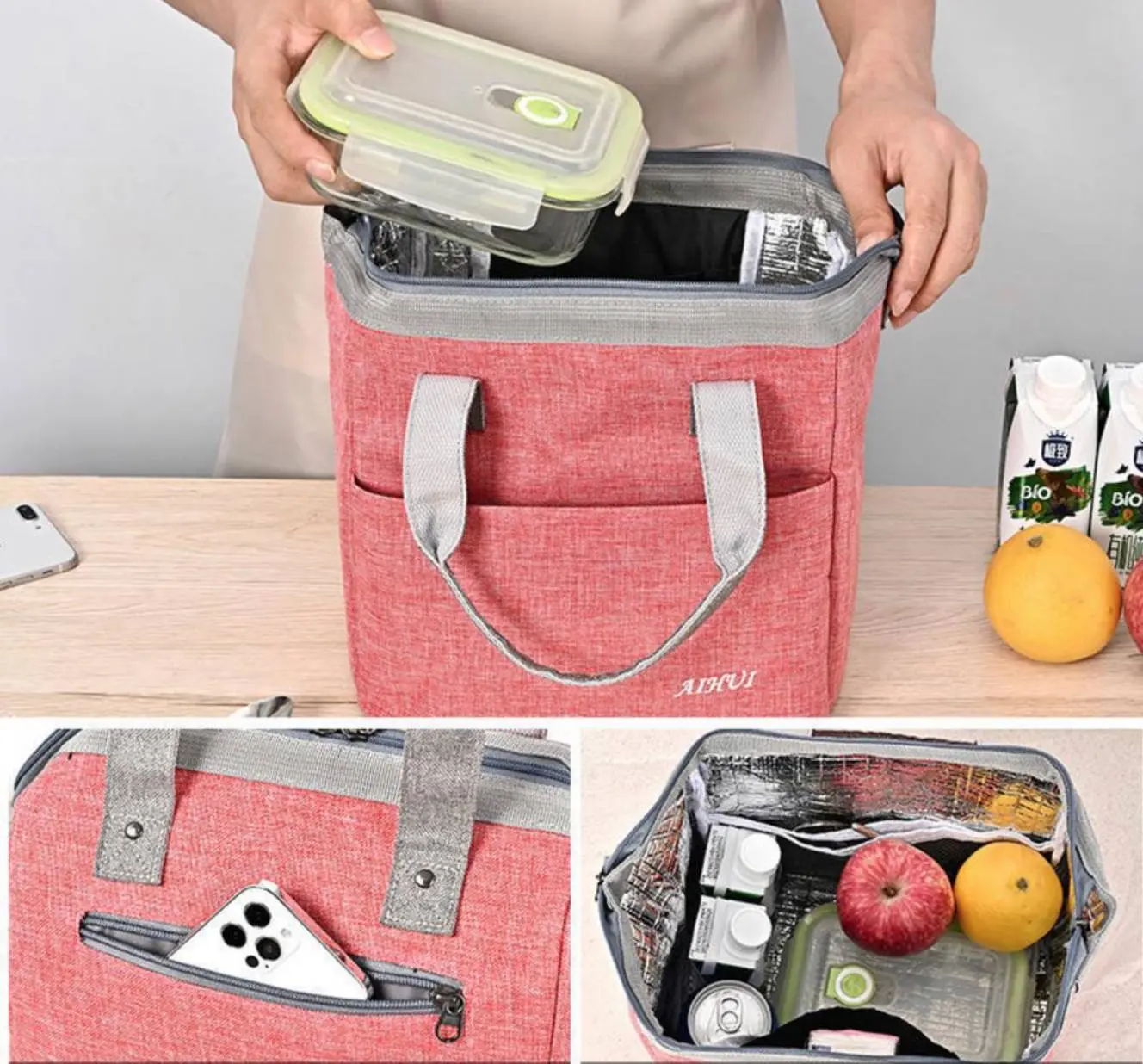 Large Insulated Lunch Cooler Bag - Waterproof Thermal Picnic Tote (10x8x6.7")