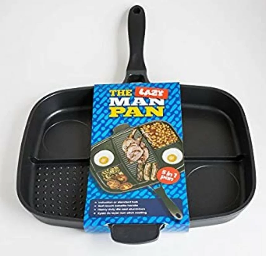 Lazy Man Cast Iron Grill Pan - Non-Stick, Induction Compatible, Bakelite Handle