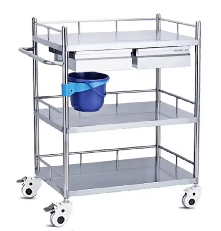 304 Stainless Steel Hospital Medicine Trolley - Lockable Drawers, 300kg Load