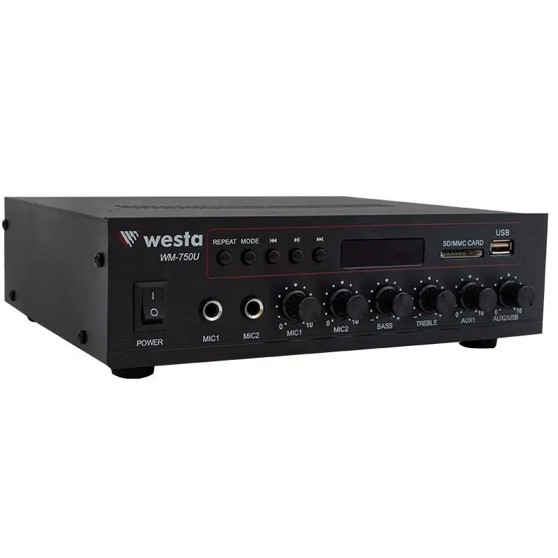 Westa 80W 2-Zone Mixer Amplifier - 70/100V & 8Ω, Bluetooth/USB/SD, Mic/Aux Inputs, Remote