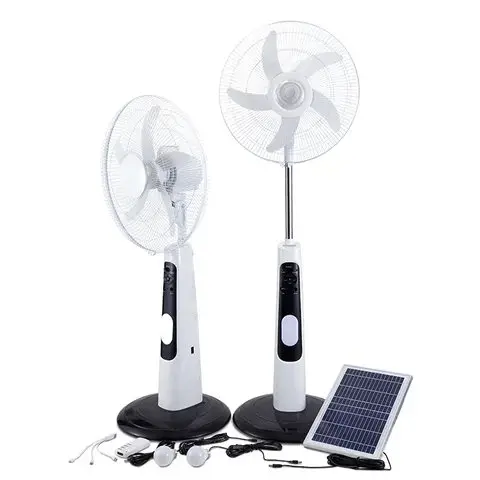 16" Rechargeable Solar Standing Fan with LED Light & 2 Bulbs - 9-Speed, USB Port