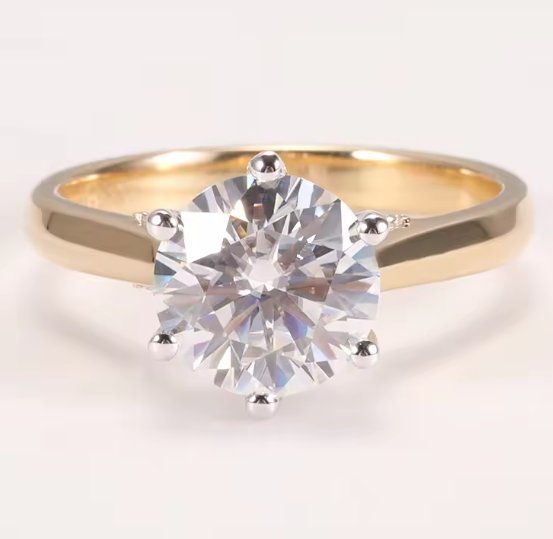 18K Yellow Gold Moissanite Diamond Ring (Round Brilliant Cut)