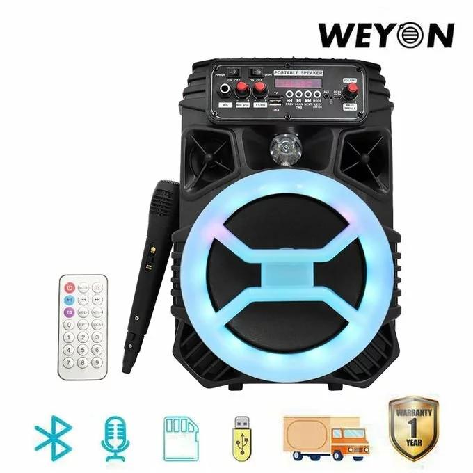 WEYON 8" Bluetooth Party Speaker - Waterproof, LED Lights, FM, Mic Input