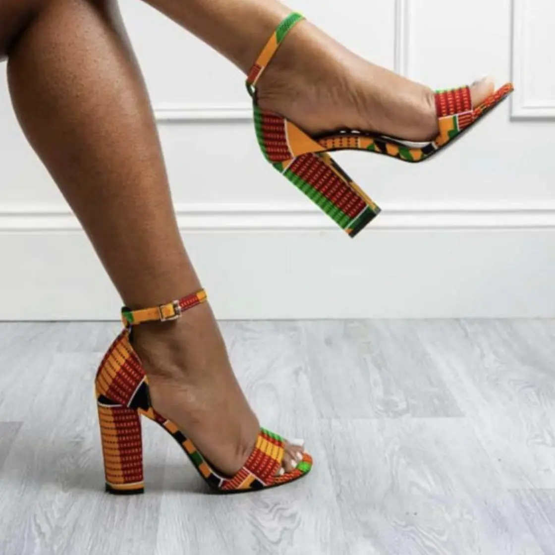 Women's African Print Open-Toe High Heel Sandals (Wax Fabric)