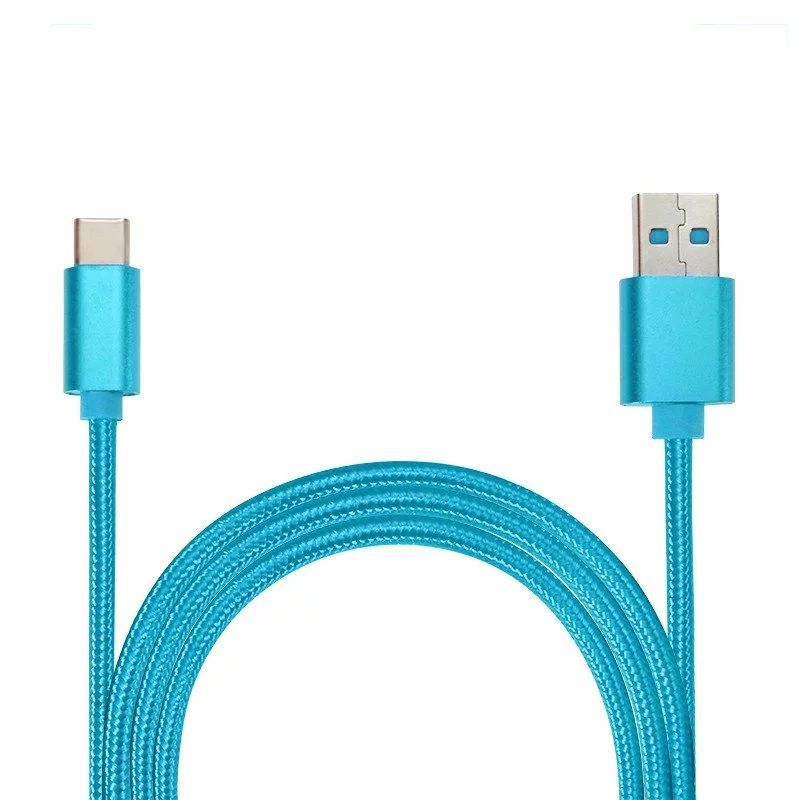 2M Blue Nylon Braided USB-C Cable - Fast Charge & Data Sync, Tangle-Free