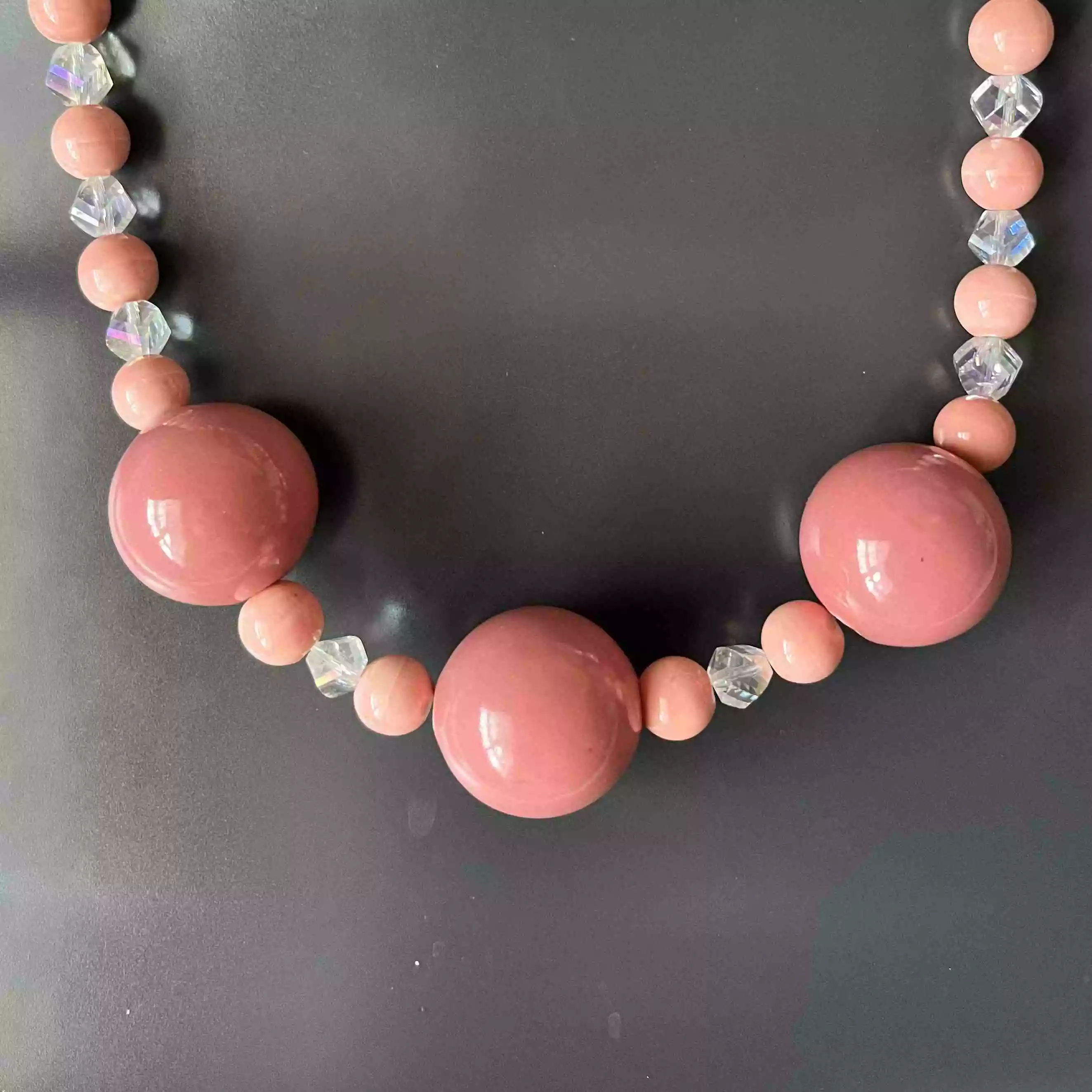Handmade Pink & White Beaded Statement Necklace - 28" Long, UK Artisan