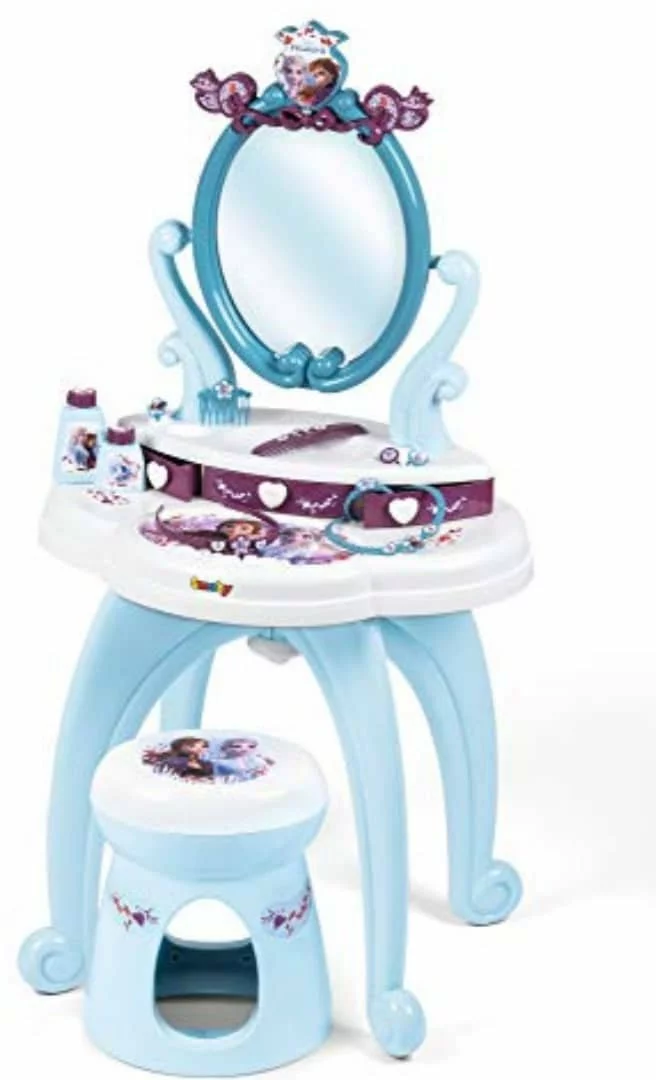 Disney Frozen 2-in-1 Kids Vanity Table & Chair Set - Mirror, Storage, Turquoise
