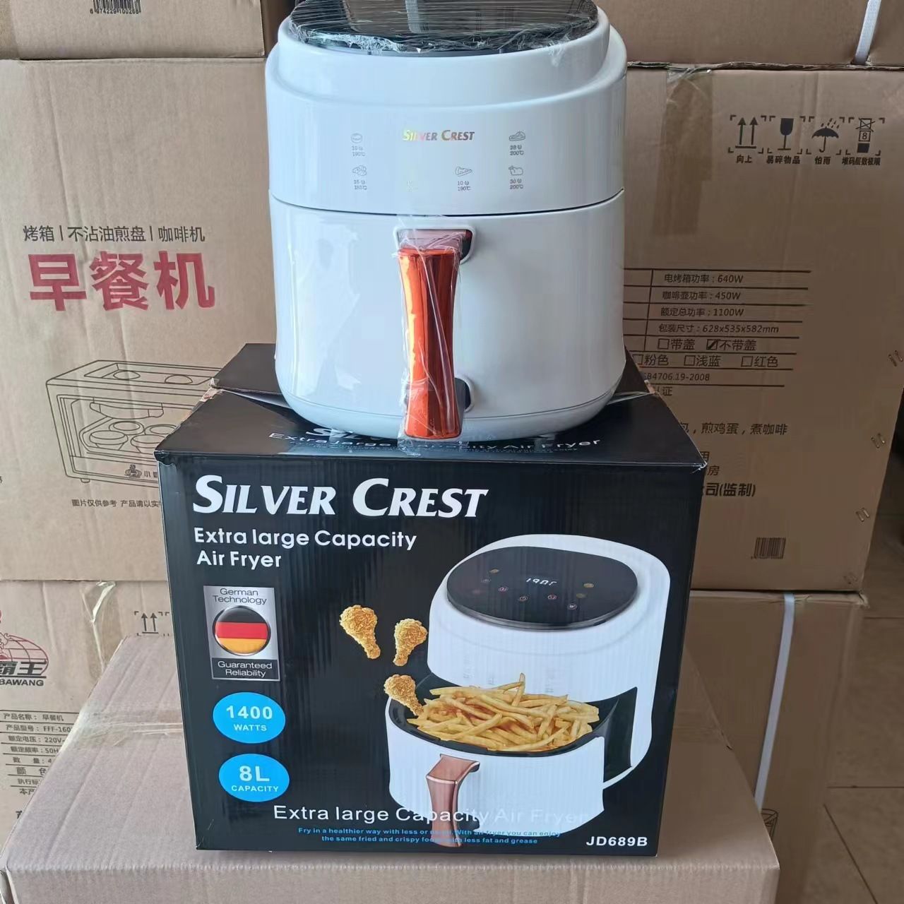 Silver Crest 8L XXL Digital Air Fryer - 2400W, 80% Less Oil, 6L Basket, White