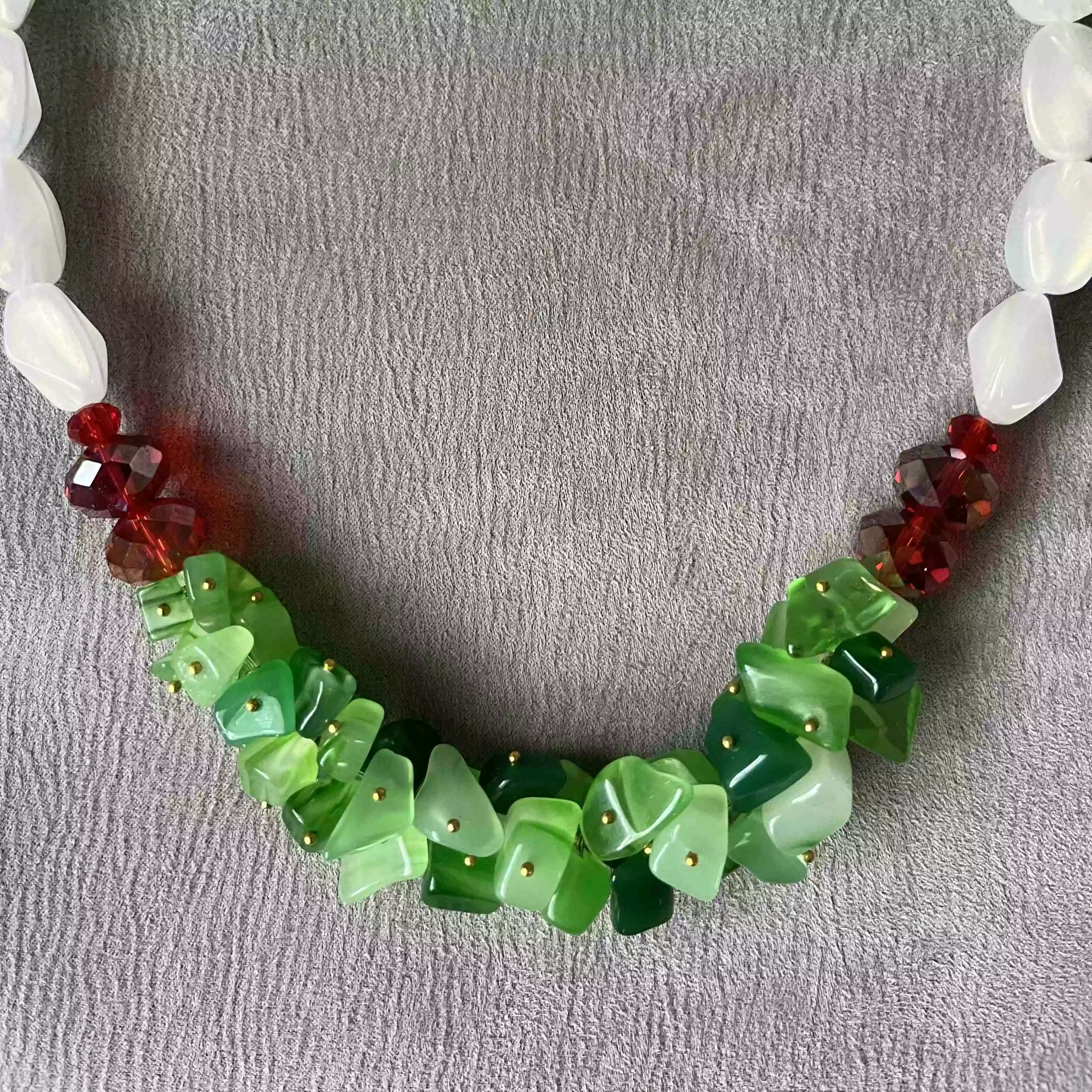 Handmade White & Green Beaded Necklace for Women - 28" Elegant Design