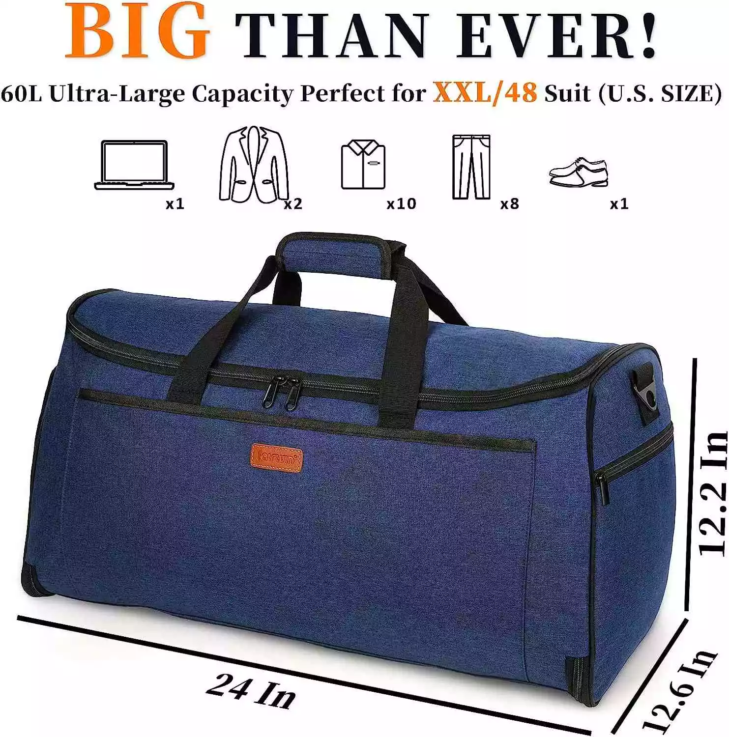 Fairwin 60L 2-in-1 Convertible Garment Duffel Bag - Waterproof, Shoe Compartment, Hanging Suit Carrier