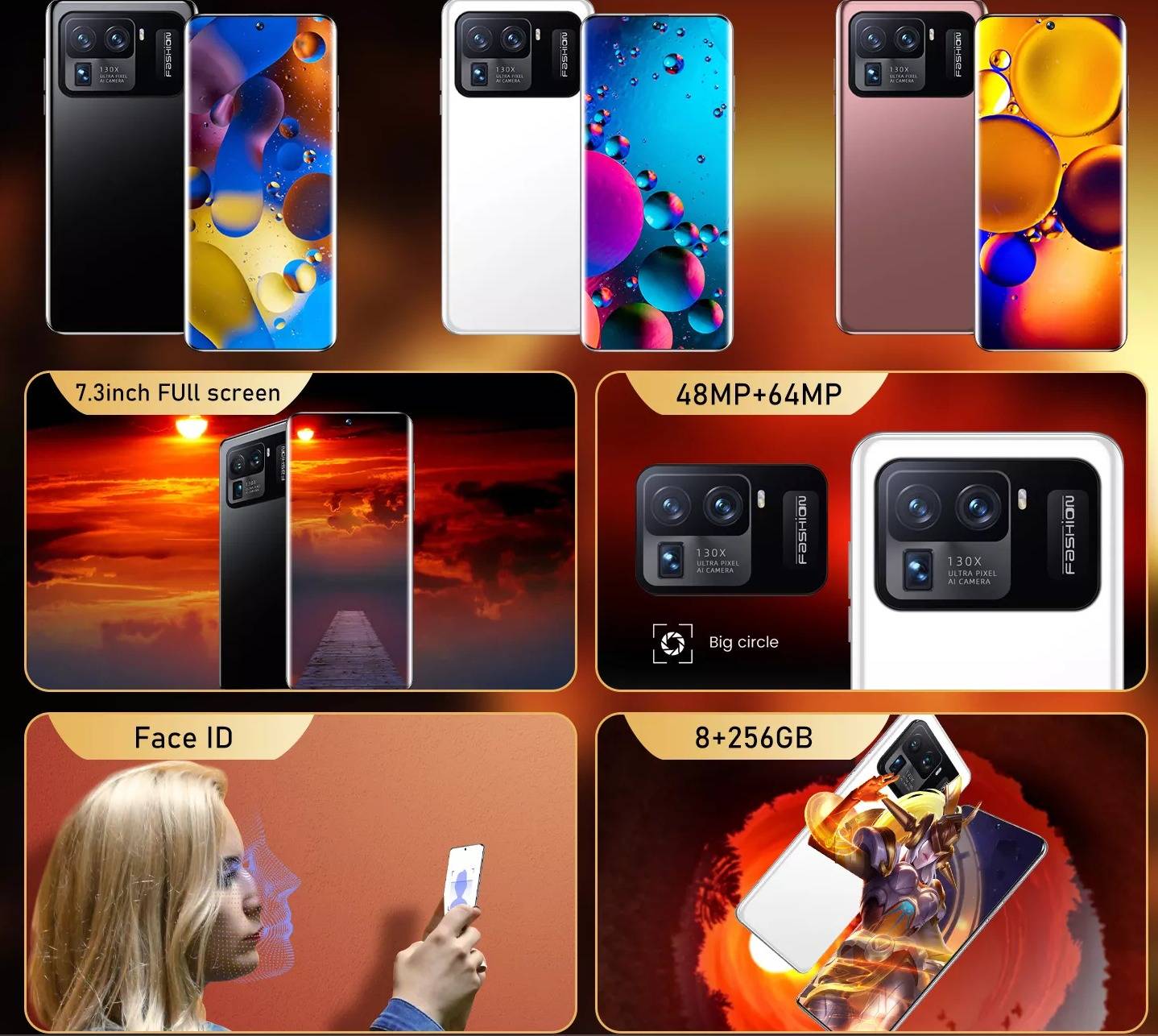 M11 Pro Android Smartphone - 7.3" 4K, 16GB RAM, 64MP Quad Cam, 6800mAh, Face ID