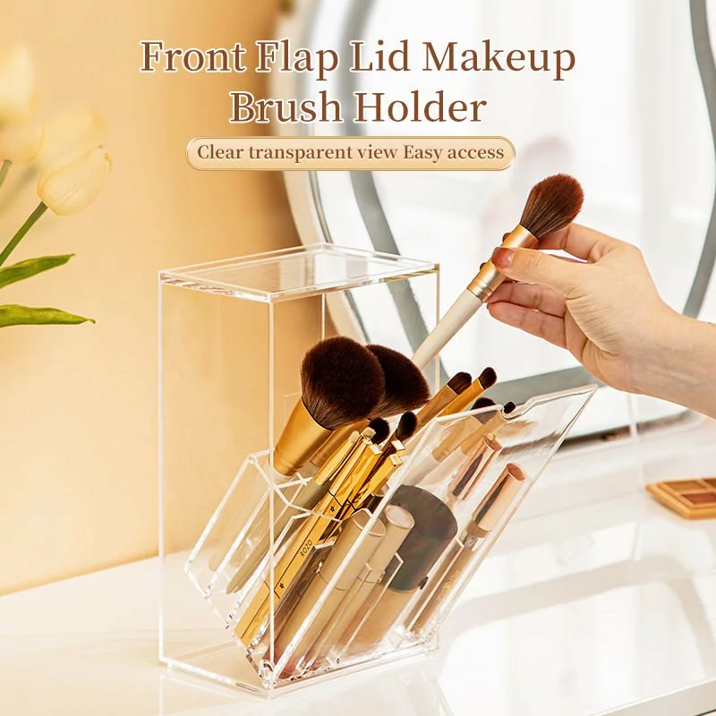 Clear Acrylic Makeup Organizer & Brush Holder - Waterproof, 13x9x22cm