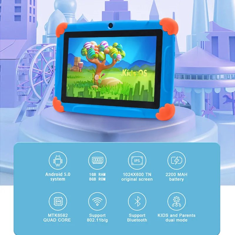 Wintouch K77 7" Kids Tablet - Android 5.1, Quad-Core, 1GB+8GB, Dual Cam, Silicone Case