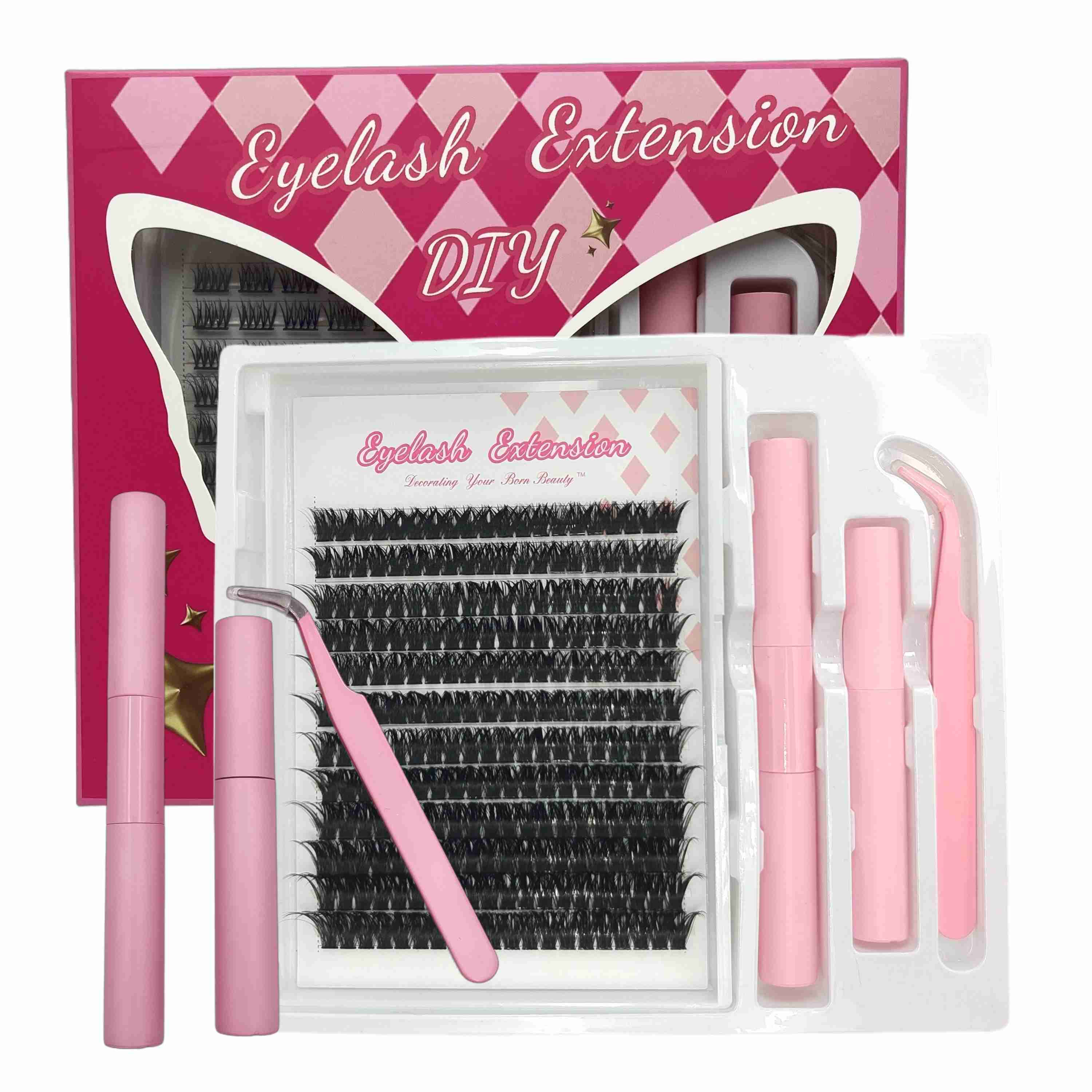 DIY Lash Extension Kit - 0.07mm Cluster Lashes, 8–24mm, Natural Crisscross