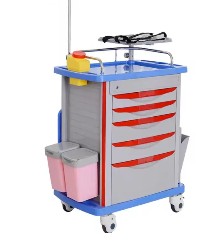 ABS Plastic Hospital Emergency Trolley - Multifunction Drug Cart, Lockable Drawers