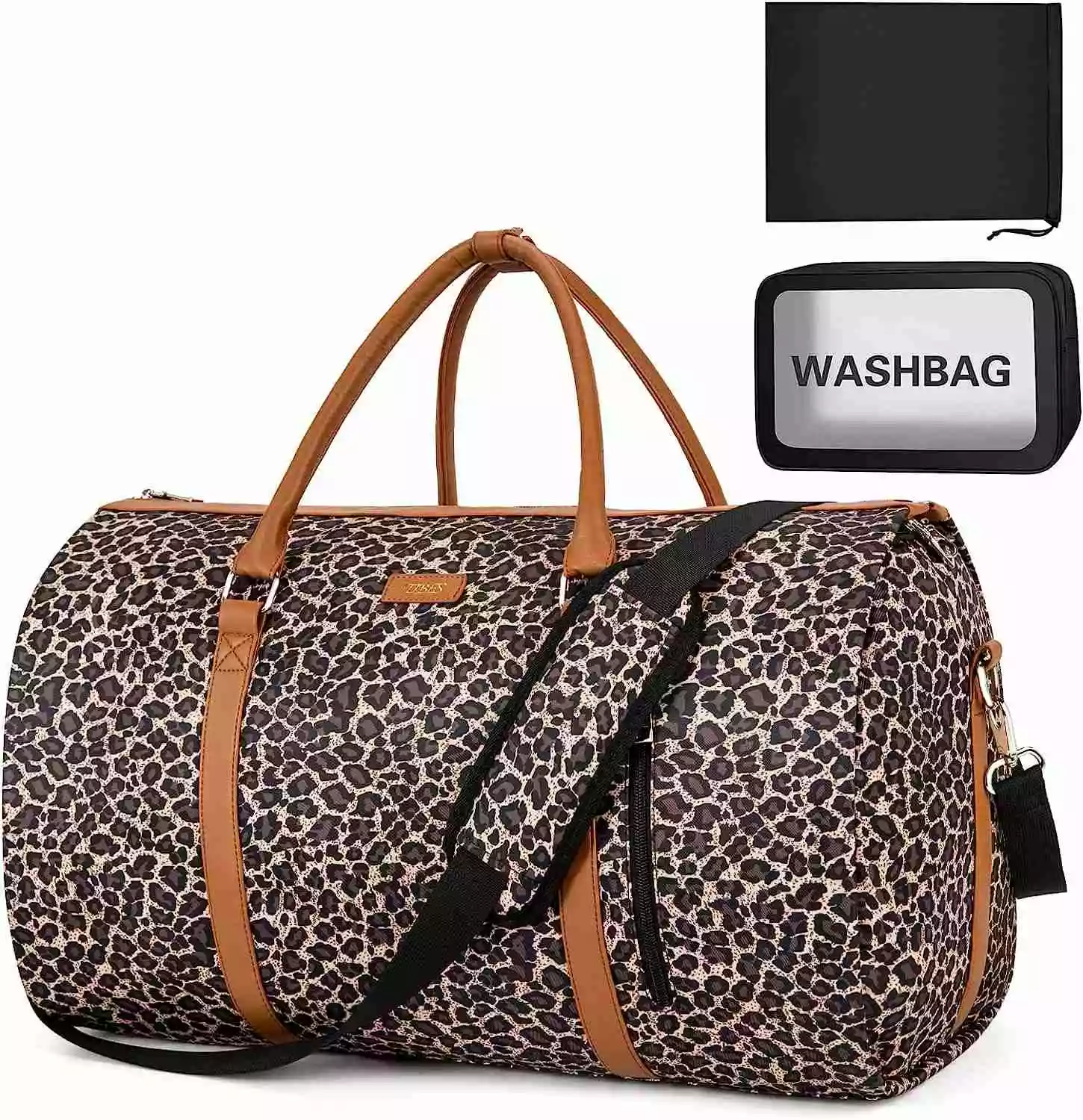3-Piece Convertible Travel Garment Bag Set (Brown Leopard Print)