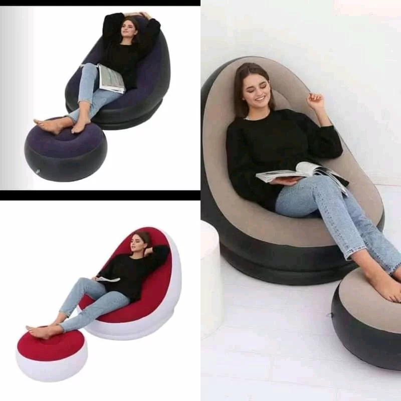Deluxe Inflatable Lounge Chair with Footrest - 100kg Load, Flocking PVC Air Sofa