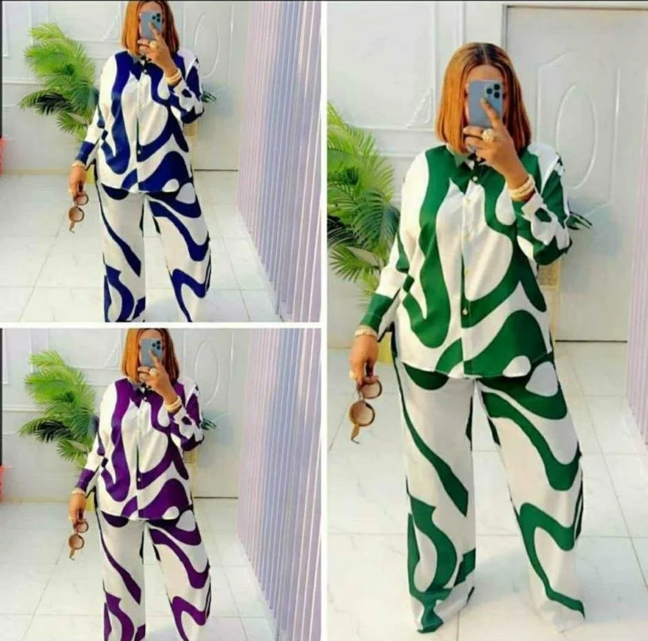 Elegant 2-Piece Ladies Trouser Set - Long Sleeve Top & High-Waist Pants, Multiple Colors