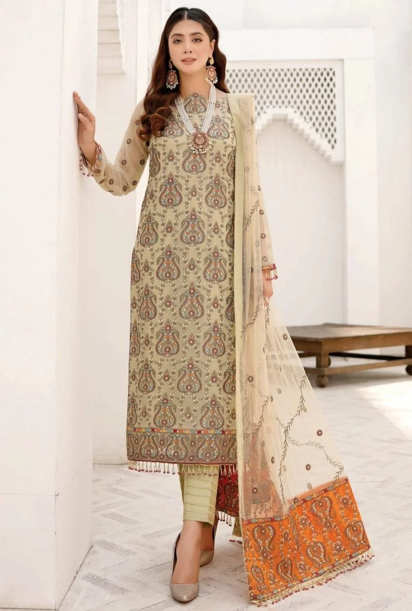 Asian Trending Embroidered Chiffon Outfits for Women