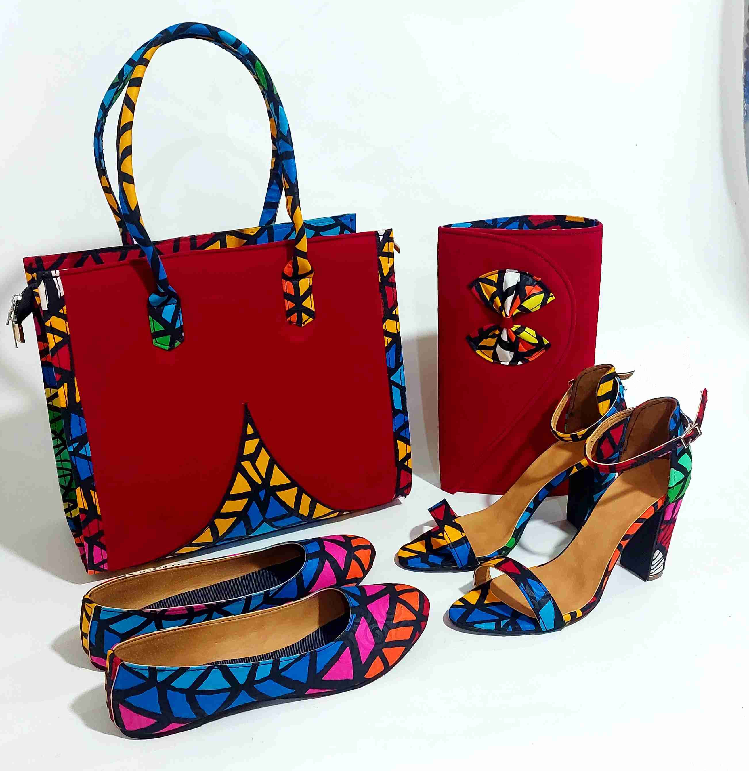 African Women's Complete Set - Handbag, Purse, Heels, Flats, Earrings