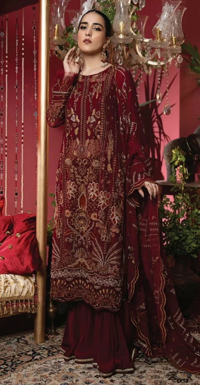 2023 Asian Wedding Chiffon Collection - Embroidered 3-Piece Suit with Dupatta