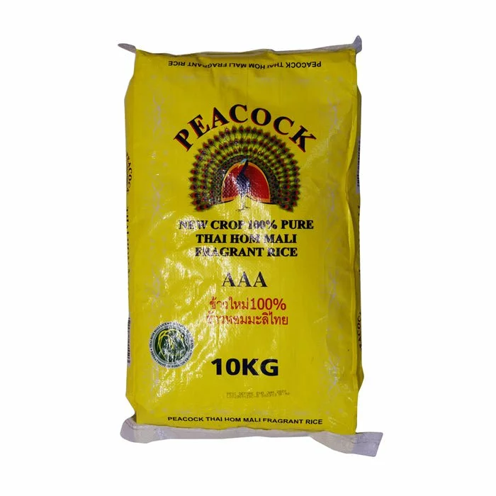 Peacock Thai Hom Mali Jasmine Rice 10kg - 100% Pure Premium Fragrant Long Grain