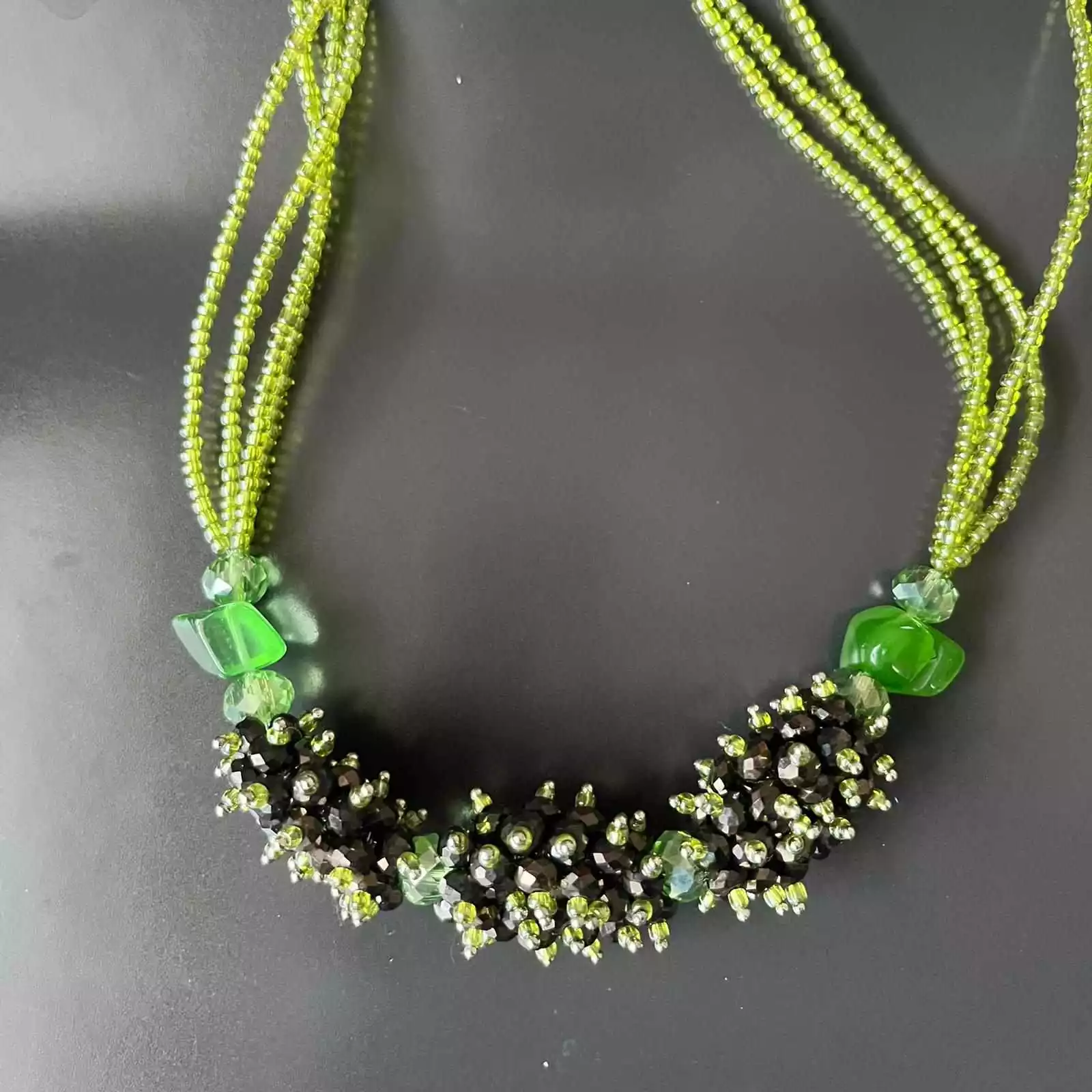 28-Inch Handmade Beaded Silicone Necklace (Green & Dark)
