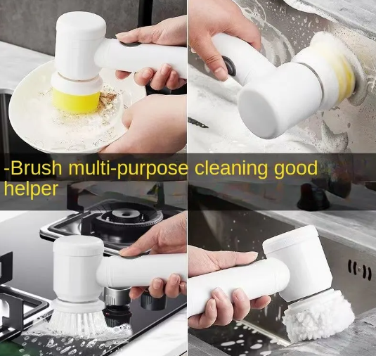 Cordless Electric Power Scrubber - 4 Brush Heads, 200RPM, IPX7 Waterproof, Kitchen/Bath