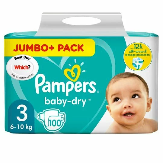 Pampers New Baby Size 3 Diapers - 100 Jumbo+ Pack, 6–10kg, ASDA Green