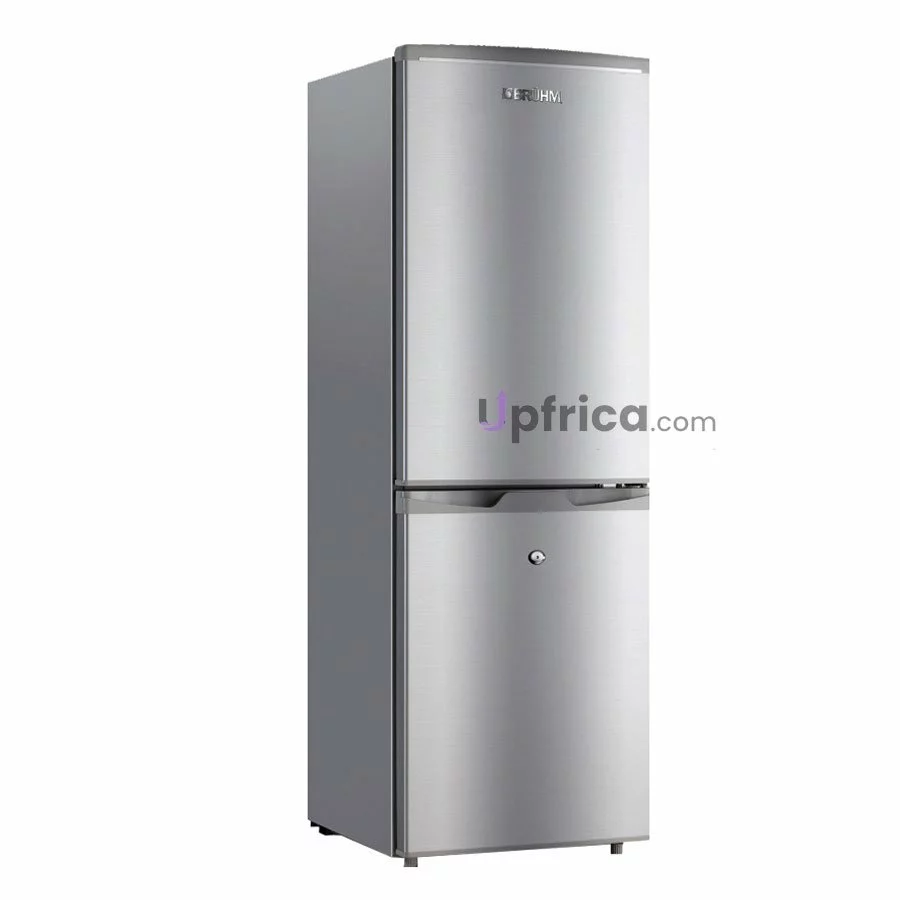 Bruhm 186L Top-Mount Frost-Free Fridge Freezer - 4-Star, Lock & Key, Silver/Black