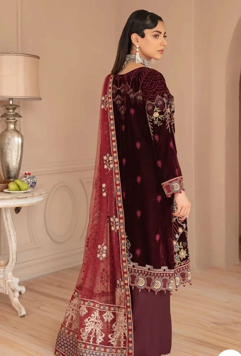 Luxury Velvet Wedding Dress - Heavy Embroidered Organza & Net Full Bridal Set