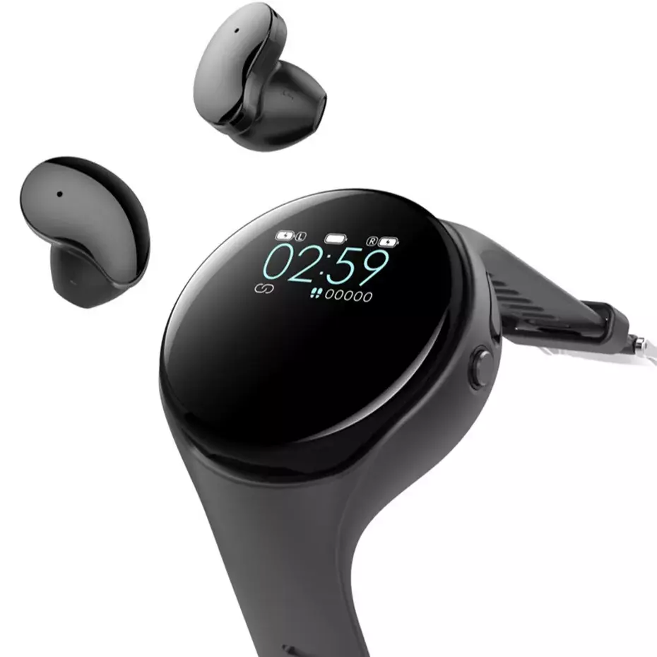 W01 2-in-1 Smartwatch with TWS Earbuds - 0.91" IPS, IP67, Heart Rate, 75mAh, 8-Language