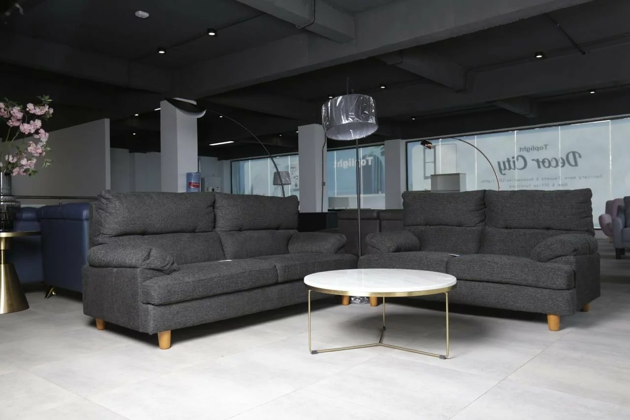 Contemporary 2+3 Seater Fabric Sofa Set (Dark Brown)