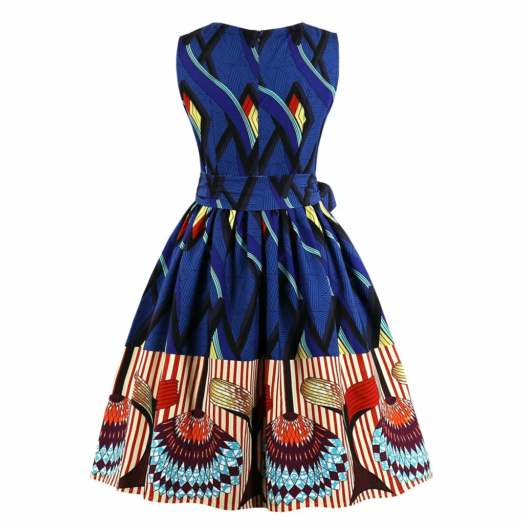 Women's African Print Kitenge Dress (Sleeveless, A-Line)