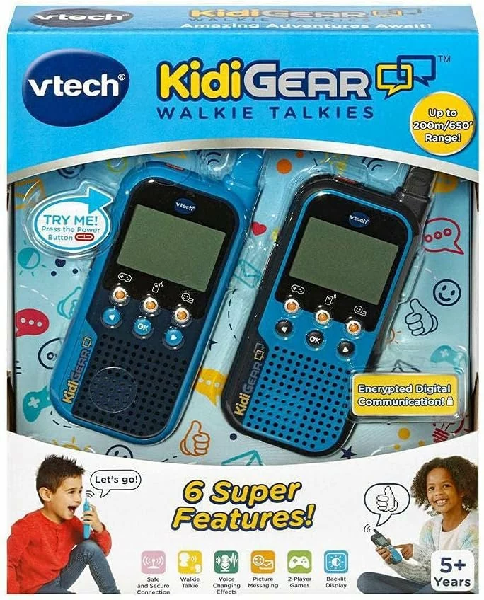 VTech KidiGear Walkie Talkies - 65ft Range, Secure UHF, 4 Games, Ages 5+ Blue