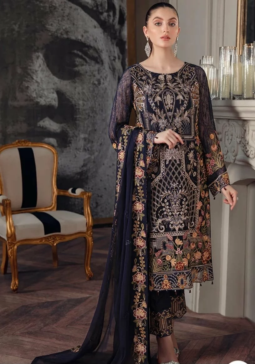 Luxury Embroidered Chiffon Dress - Sequence Work, Organza Lace, Full Party Set