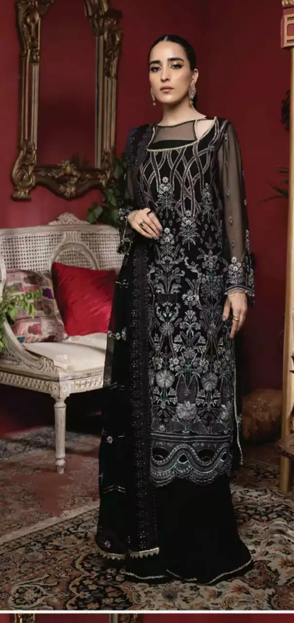 Asian Designer Embroidered Chiffon & Silk Outfit