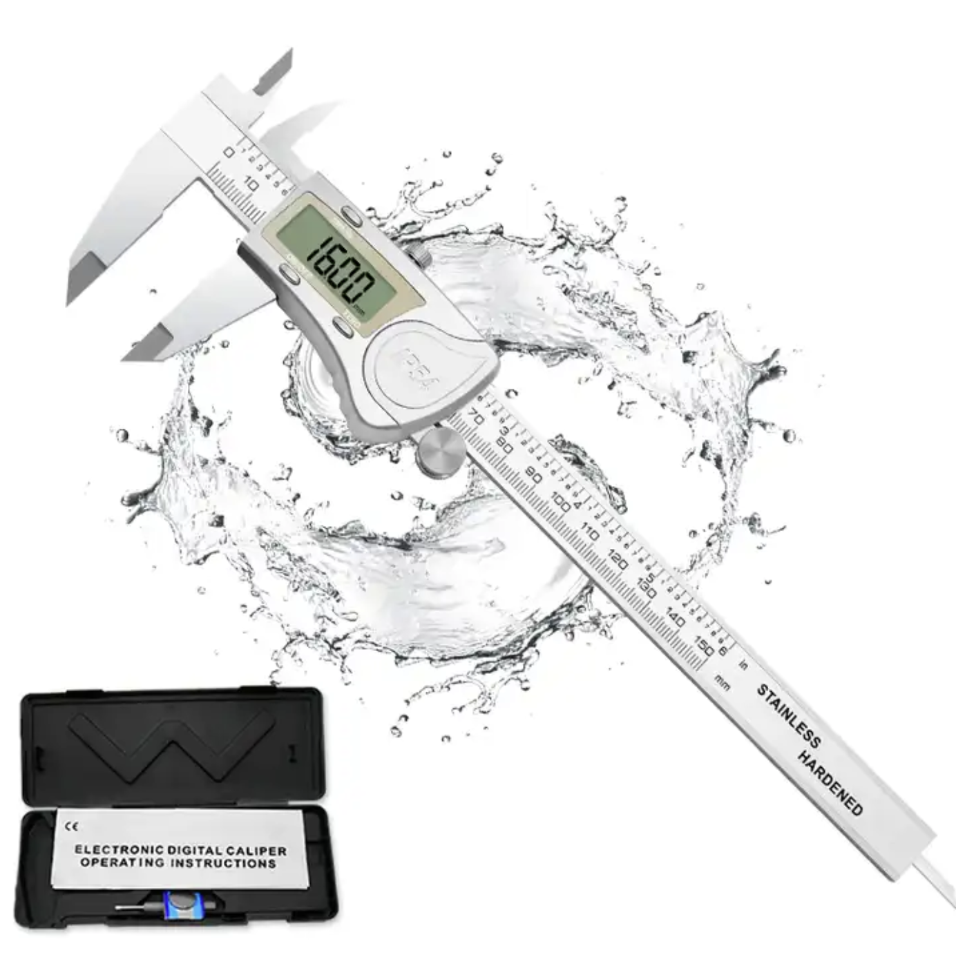 IP54 Waterproof Digital Caliper - 150mm/6", 0.01mm Stainless Steel, LCD, Auto-Off