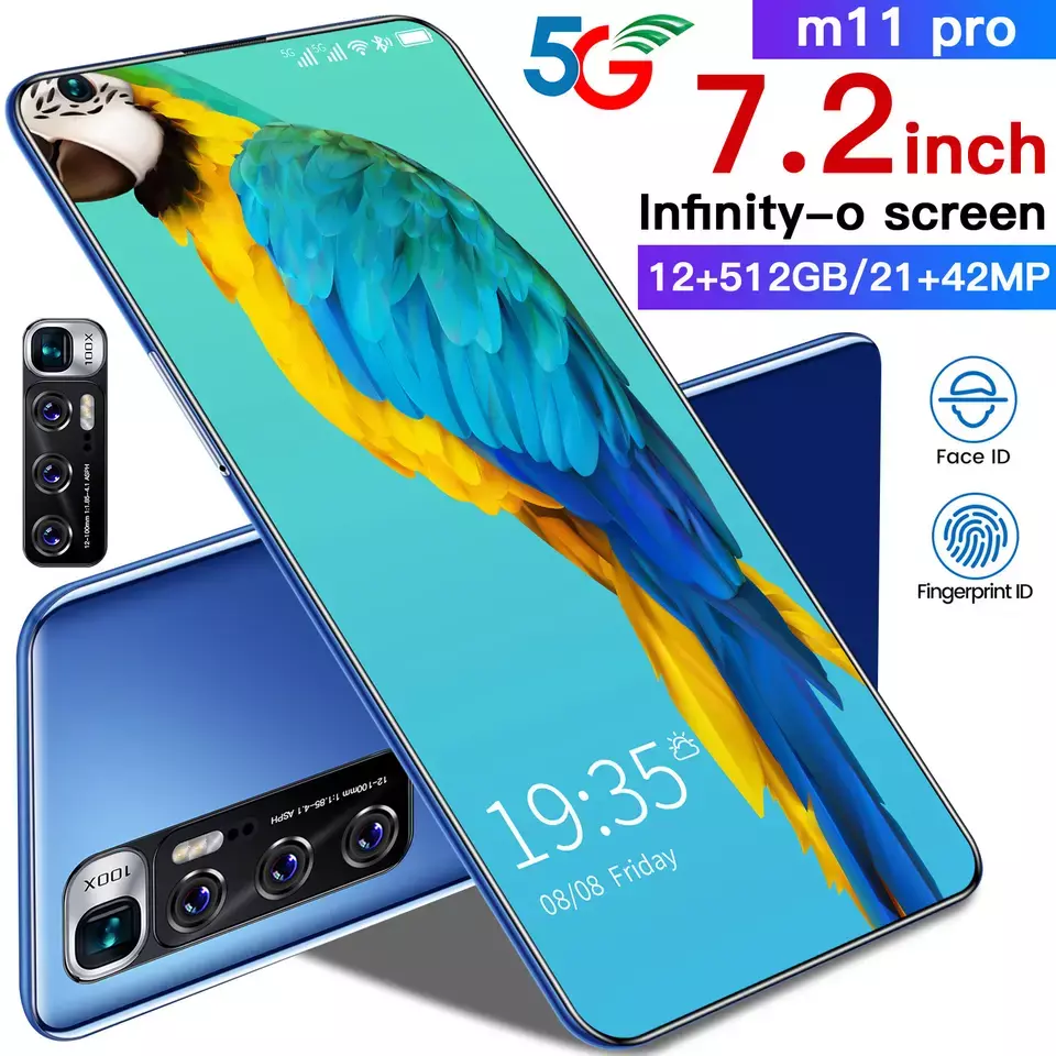 M11 Pro Max 7.2" Android Smartphone - 12GB+512GB, 48MP Triple Cam, Face ID, 5000mAh, 5G Unlocked