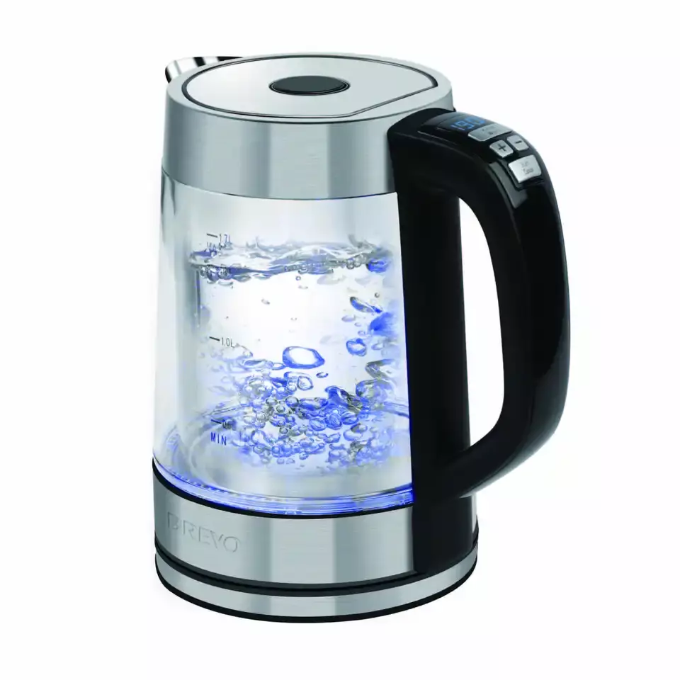 1.7L Glass Variable Temp Kettle - 1850W, 40–100°C, Strix, Double-Wall Cool-Touch, LED Blue Illumination