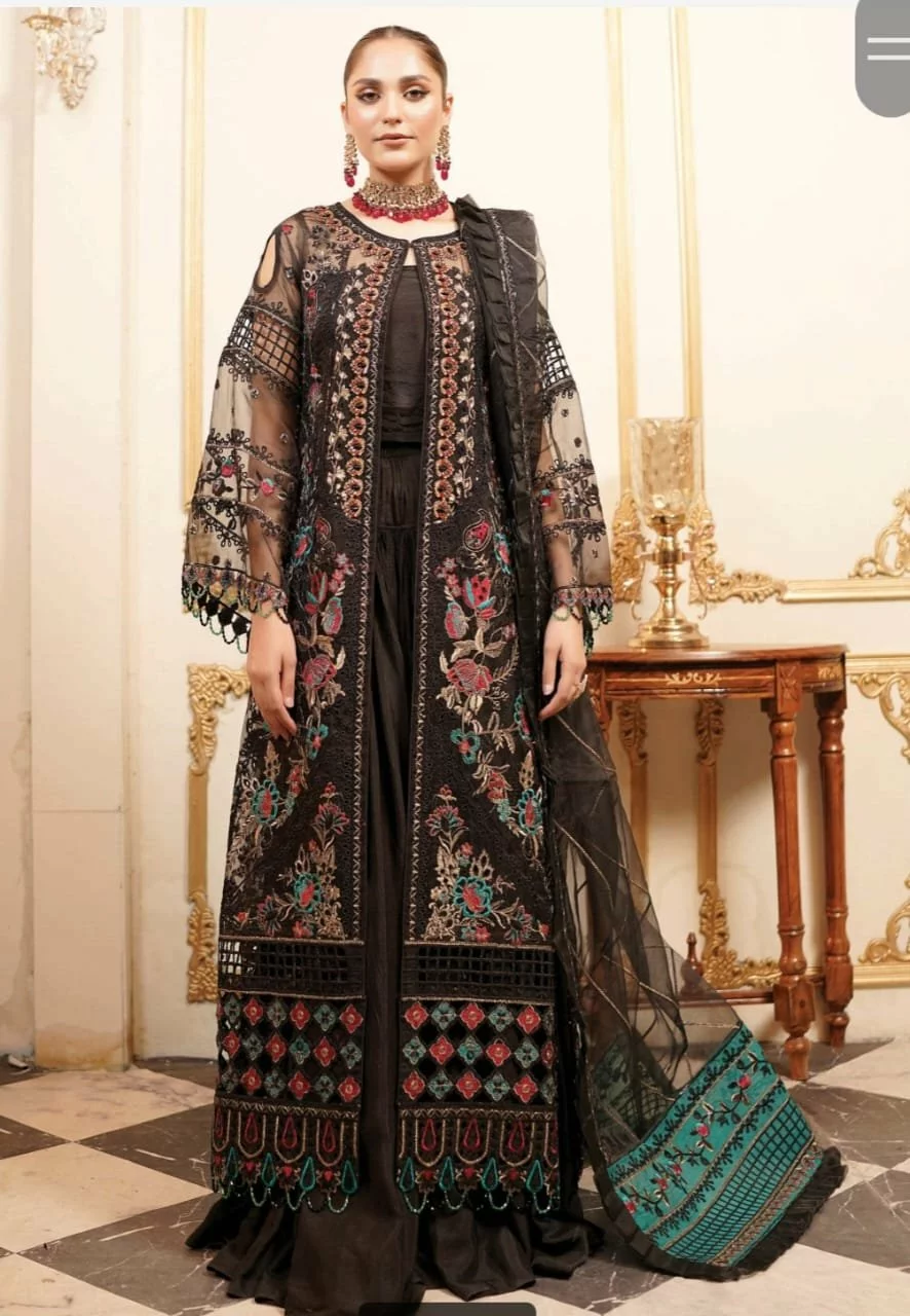 Luxury Embroidered Organza Wedding Dress Set - 3-Piece Lehenga, Dupatta, Grip Trouser